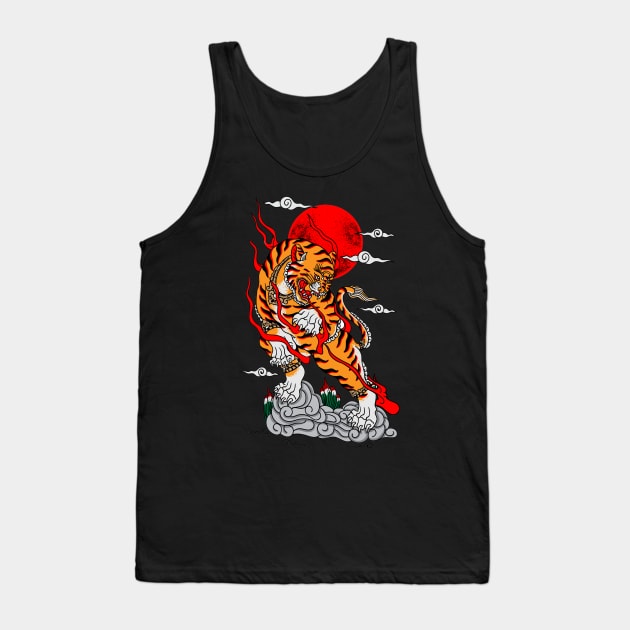 Japanese Tiger Print Tank Top by info@dopositive.co.uk